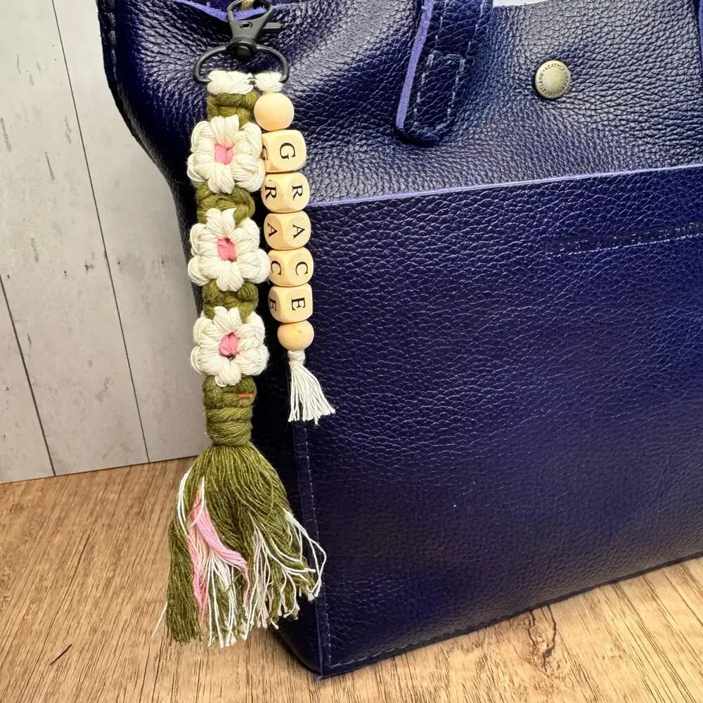 Macrame Charm Beaded Flower Purse Keychain Charm Boho Accessories FAST SHIP NEW